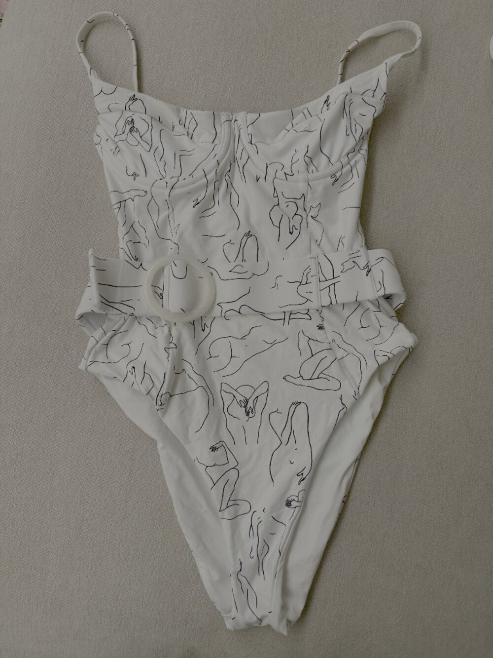 WeWoreWhat Danielle Belted One-Piece Swimsuit - Abstract/Line Art